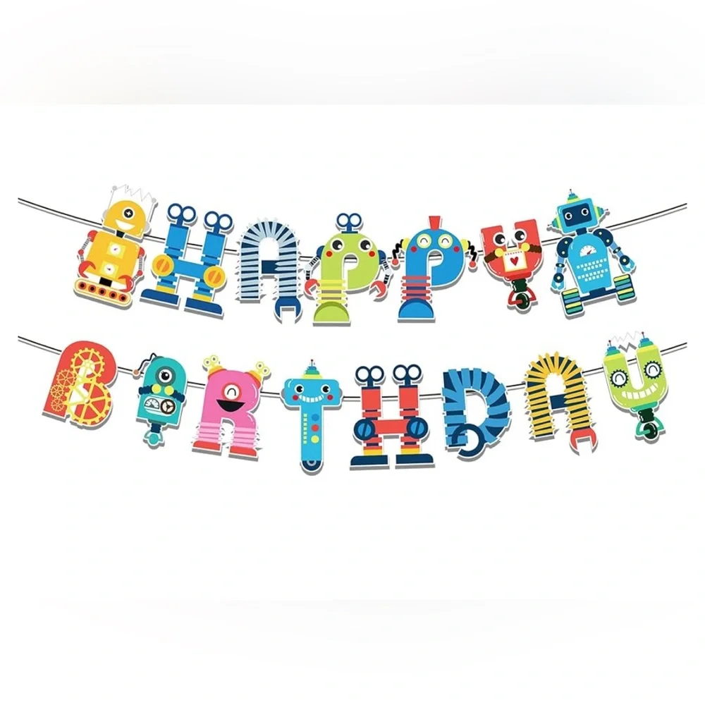 Robot Happy Birthday Party Banner ,Robots Happy Birthday Banner Cartoon Birthday
